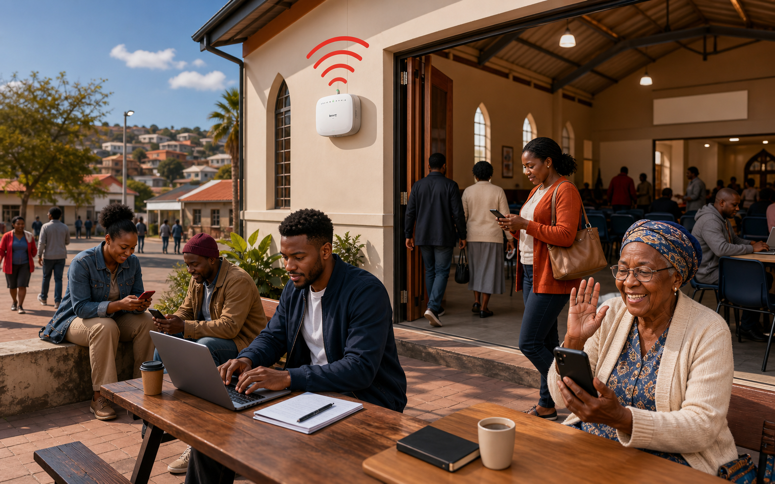 A community hall hotspot helping job-seekers, small business owners, and families connect online.